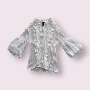 White Ruffled Blouse Bell Sleeves